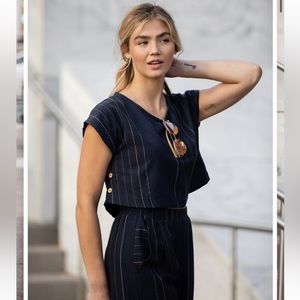 Liz Alig - Katie Handwoven Cotton Crop TOP in Navy Pin Stripe - Top ONLY